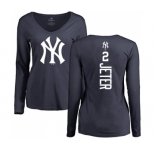 MLB Women's Nike New York Yankees #2 Derek Jeter Navy Blue Backer Long Sleeve T-Shirt