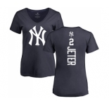 MLB Women's Nike New York Yankees #2 Derek Jeter Navy Blue Backer T-Shirt