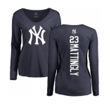 MLB Women's Nike New York Yankees #23 Don Mattingly Navy Blue Backer Long Sleeve T-Shirt
