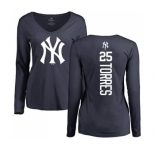 MLB Women's Nike New York Yankees #25 Gleyber Torres Navy Blue Backer Long Sleeve T-Shirt