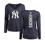 MLB Women's Nike New York Yankees #31 Aaron Hicks Navy Blue Backer Long Sleeve T-Shirt