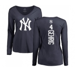 MLB Women's Nike New York Yankees #4 Lou Gehrig Navy Blue Backer Long Sleeve T-Shirt