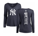 MLB Women's Nike New York Yankees #46 Andy Pettitte Navy Blue Backer Long Sleeve T-Shirt