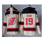 Men's New Jersey Devils #19 Travis Zajac Cream Sawyer Hooded Sweatshirt Stitched NHL Jersey