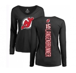 Hockey Women New Jersey Devils #15 Jamie Langenbrunner Black Backer Long Sleeve T-Shirt
