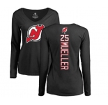 Hockey Women New Jersey Devils #25 Mirco Mueller Black Backer Long Sleeve T-Shirt