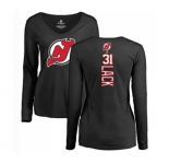 Hockey Women New Jersey Devils #31 Eddie Lack Black Backer Long Sleeve T-Shirt