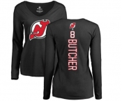 Hockey Women New Jersey Devils #8 Will Butcher Black Backer Long Sleeve T-Shirt