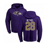 Football Baltimore Ravens #28 Justin Bethel Purple Name & Number Logo Pullover Hoodie