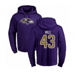 Football Baltimore Ravens #43 Justice Hill Purple Name & Number Logo Pullover Hoodie