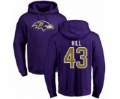 Football Baltimore Ravens #43 Justice Hill Purple Name & Number Logo Pullover Hoodie