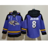 Men's Baltimore Ravens #8 Lamar Jackson Ageless Must-Have Lace-Up Pullover Hoodie