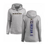 Football Women's Baltimore Ravens #21 Mark Ingram II Ash Backer Pullover Hoodie