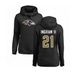 Football Women's Baltimore Ravens #21 Mark Ingram II Black Name & Number Logo Pullover Hoodie