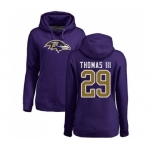 Football Women's Baltimore Ravens #29 Earl Thomas III Purple Name & Number Logo Pullover Hoodie