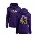Football Women's Baltimore Ravens #43 Justice Hill Purple Name & Number Logo Pullover Hoodie