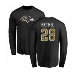 Football Baltimore Ravens #28 Justin Bethel Black Name & Number Logo Long Sleeve T-Shirt