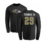 Football Baltimore Ravens #29 Earl Thomas III Black Name & Number Logo Long Sleeve T-Shirt
