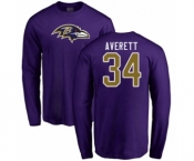 Football Baltimore Ravens #34 Anthony Averett Purple Name & Number Logo Long Sleeve T-Shirt