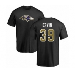 Football Baltimore Ravens #39 Tyler Ervin Black Name & Number Logo T-Shirt