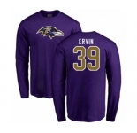 Football Baltimore Ravens #39 Tyler Ervin Purple Name & Number Logo Long Sleeve T-Shirt