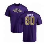 Football Baltimore Ravens #80 Miles Boykin Purple Name & Number Logo T-Shirt