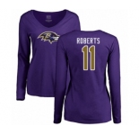 Football Women's Baltimore Ravens #11 Seth Roberts Purple Name & Number Logo Long Sleeve T-Shirt