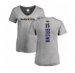 Football Women's Baltimore Ravens #15 Marquise Brown Ash Backer V-Neck T-Shirt