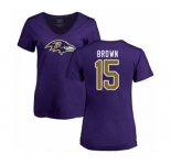 Football Women's Baltimore Ravens #15 Marquise Brown Purple Name & Number Logo T-Shirt