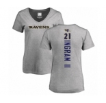 Football Women's Baltimore Ravens #21 Mark Ingram II Ash Backer V-Neck T-Shirt