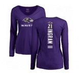 Football Women's Baltimore Ravens #21 Mark Ingram II Purple Backer Long Sleeve T-Shirt