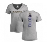Football Women's Baltimore Ravens #28 Justin Bethel Ash Backer V-Neck T-Shirt