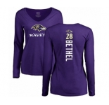 Football Women's Baltimore Ravens #28 Justin Bethel Purple Backer Long Sleeve T-Shirt