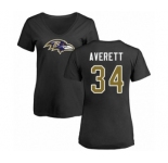 Football Women's Baltimore Ravens #34 Anthony Averett Black Name & Number Logo T-Shirt