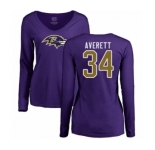 Football Women's Baltimore Ravens #34 Anthony Averett Purple Name & Number Logo Long Sleeve T-Shirt