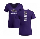 Football Women's Baltimore Ravens #39 Tyler Ervin Purple Backer T-Shirt