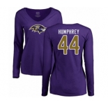 Football Women's Baltimore Ravens #44 Marlon Humphrey Purple Name & Number Logo Long Sleeve T-Shirt