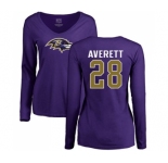 NFL Women's Nike Baltimore Ravens #28 Anthony Averett Purple Name & Number Logo Long Sleeve T-Shirt