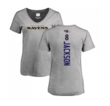 NFL Women's Nike Baltimore Ravens #8 Lamar Jackson Ash Backer V-Neck T-Shirt