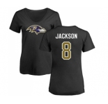 NFL Women's Nike Baltimore Ravens #8 Lamar Jackson Black Name & Number Logo T-Shirt