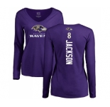 NFL Women's Nike Baltimore Ravens #8 Lamar Jackson Purple Backer Long Sleeve T-Shirt