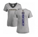 NFL Women's Nike Baltimore Ravens #88 Ty Montgomery Ash Backer V-Neck T-Shirt