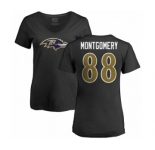 NFL Women's Nike Baltimore Ravens #88 Ty Montgomery Black Name & Number Logo T-Shirt