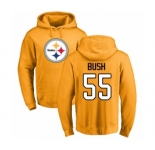 Pittsburgh Steelers #55 Devin Bush Gold Name & Number Logo Pullover Hoodie
