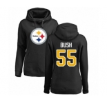 Women's Pittsburgh Steelers #55 Devin Bush Black Name & Number Logo Pullover Hoodie