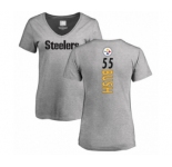 Women's Pittsburgh Steelers #55 Devin Bush Ash Backer V-Neck T-Shirt