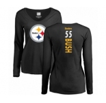 Women's Pittsburgh Steelers #55 Devin Bush Black Backer Slim Fit Long Sleeve T-Shirt