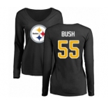 Women's Pittsburgh Steelers #55 Devin Bush Black Name & Number Logo Slim Fit Long Sleeve T-Shirt