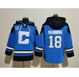 Men's Indianapolis Colts #18 Peyton Manning Blue Ageless Must-Have Lace-Up Pullover Hoodie