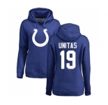 Football Women's Indianapolis Colts #19 Johnny Unitas Royal Blue Name & Number Logo Pullover Hoodie